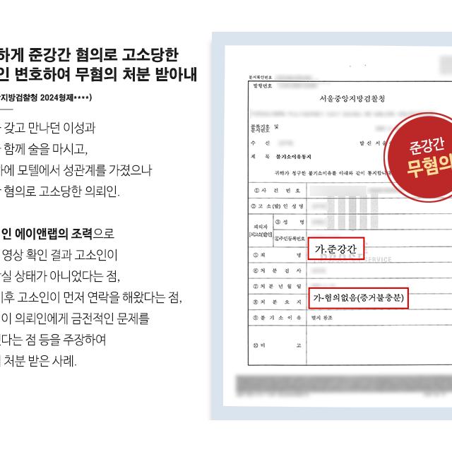 억울하게 준강간 혐의로 고소당한 의뢰인 변호하여 무혐의 처분 받아내
